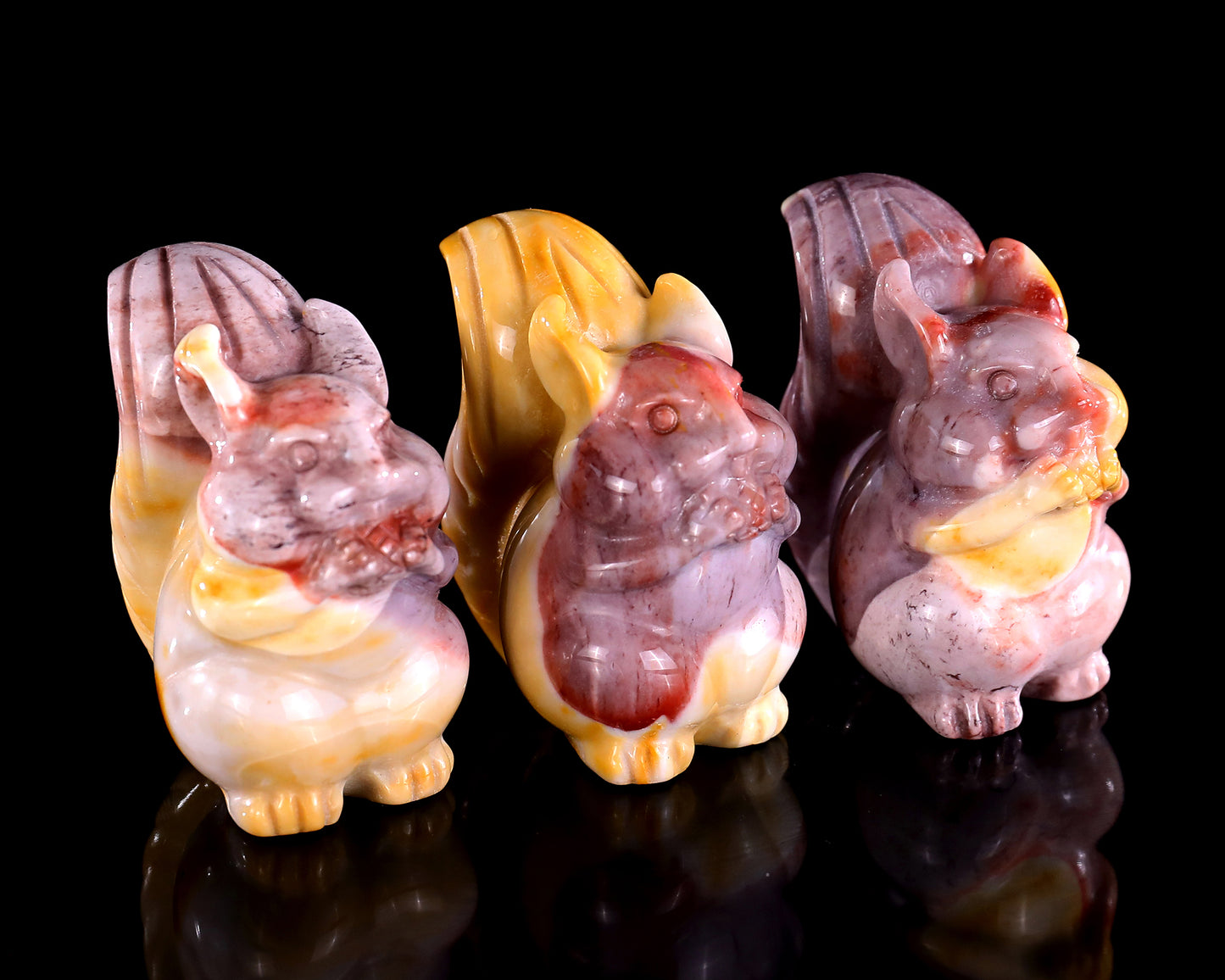 2.0" Mookaite Jasper Hand Carved Crystal Squirrel Sculpture 3pcs