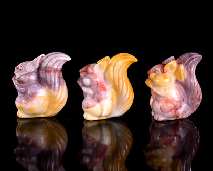 2.0" Mookaite Jasper Hand Carved Crystal Squirrel Sculpture 3pcs