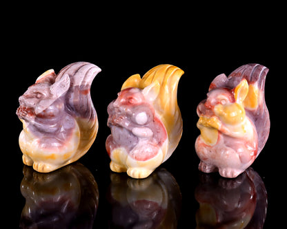 2.0" Mookaite Jasper Hand Carved Crystal Squirrel Sculpture 3pcs