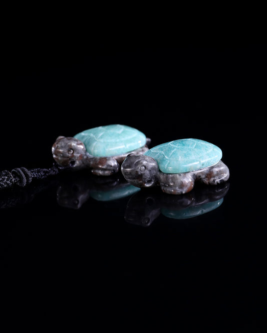 1.5" Amazonite Hand Carved Crystal Mini Turtle Pendant 2pcs