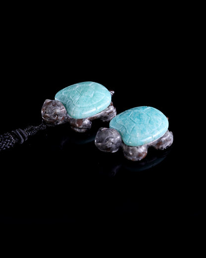 1.5" Amazonite Hand Carved Crystal Mini Turtle Pendant 2pcs