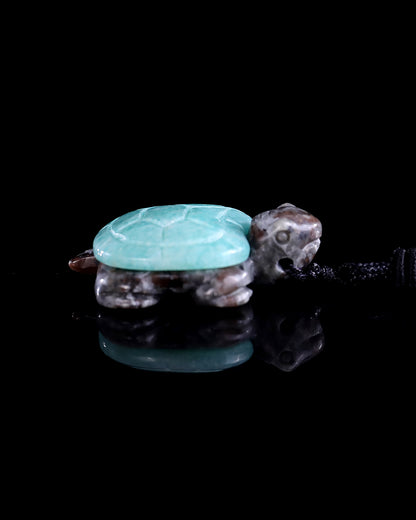 1.5" Amazonite Hand Carved Crystal Mini Turtle Pendant 2pcs