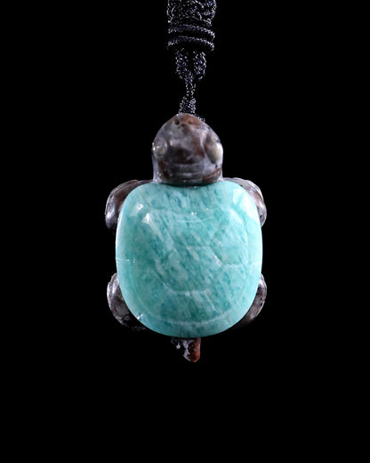 1.5" Amazonite Hand Carved Crystal Mini Turtle Pendant 2pcs