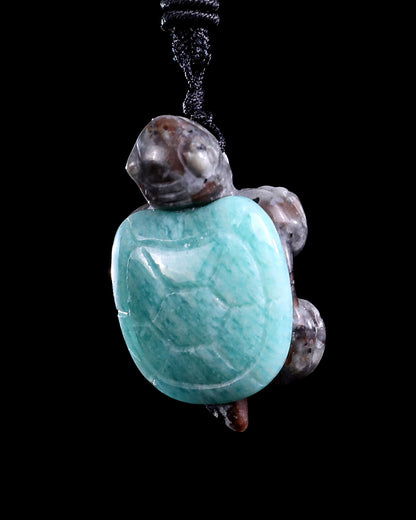 1.5" Amazonite Hand Carved Crystal Mini Turtle Pendant 2pcs