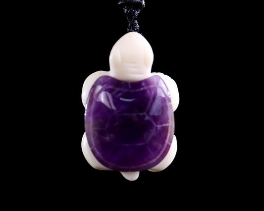 1.5" Amethyst Hand Carved Crystal Mini Turtle Pendant 2pcs