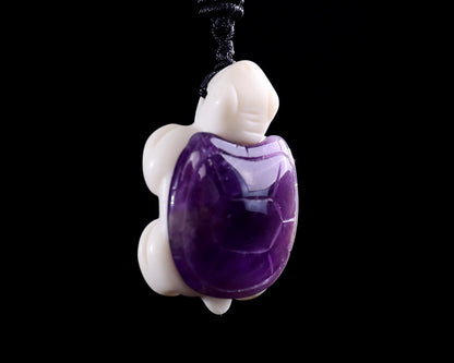 1.5" Amethyst Hand Carved Crystal Mini Turtle Pendant 2pcs