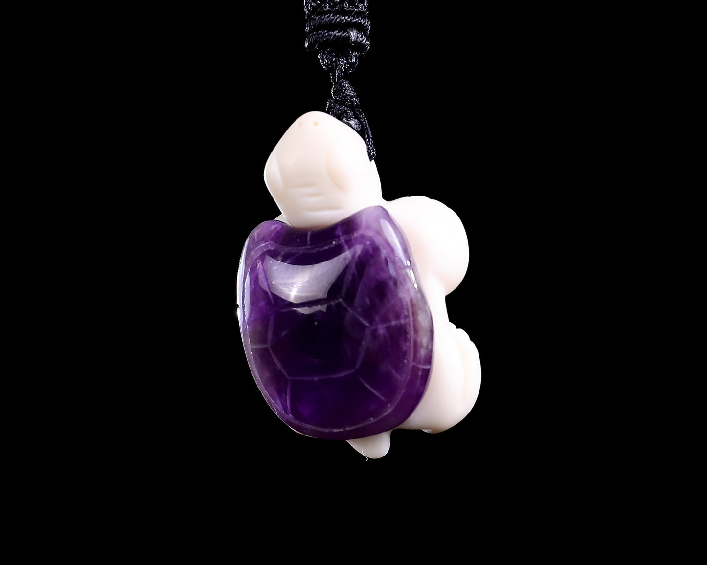 1.5" Amethyst Hand Carved Crystal Mini Turtle Pendant 2pcs