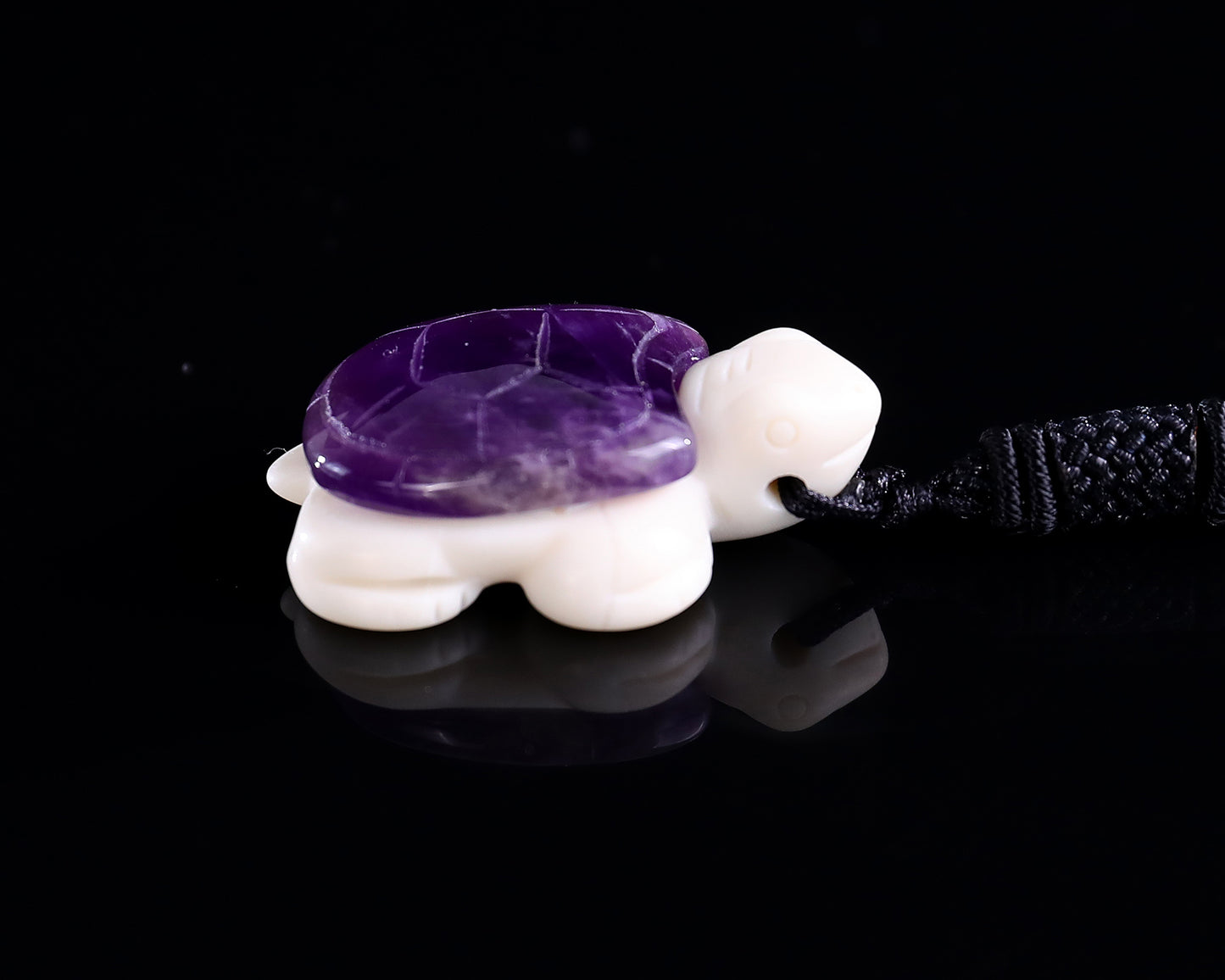 1.5" Amethyst Hand Carved Crystal Mini Turtle Pendant 2pcs