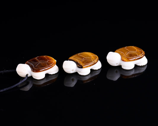 1.5" Tiger Iron Eye Hand Carved Crystal Mini Turtle Pendant 3pcs