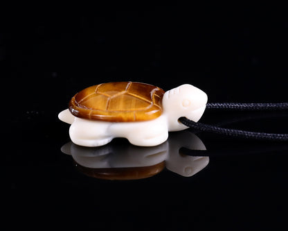 1.5" Tiger Iron Eye Hand Carved Crystal Mini Turtle Pendant 3pcs