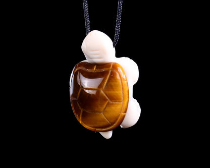 1.5" Tiger Iron Eye Hand Carved Crystal Mini Turtle Pendant 3pcs