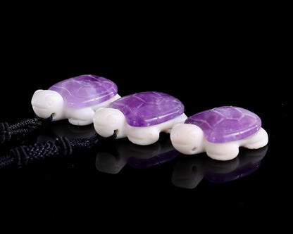 1.5" Amethyst Hand Carved Crystal Mini Turtle Pendant 3pcs