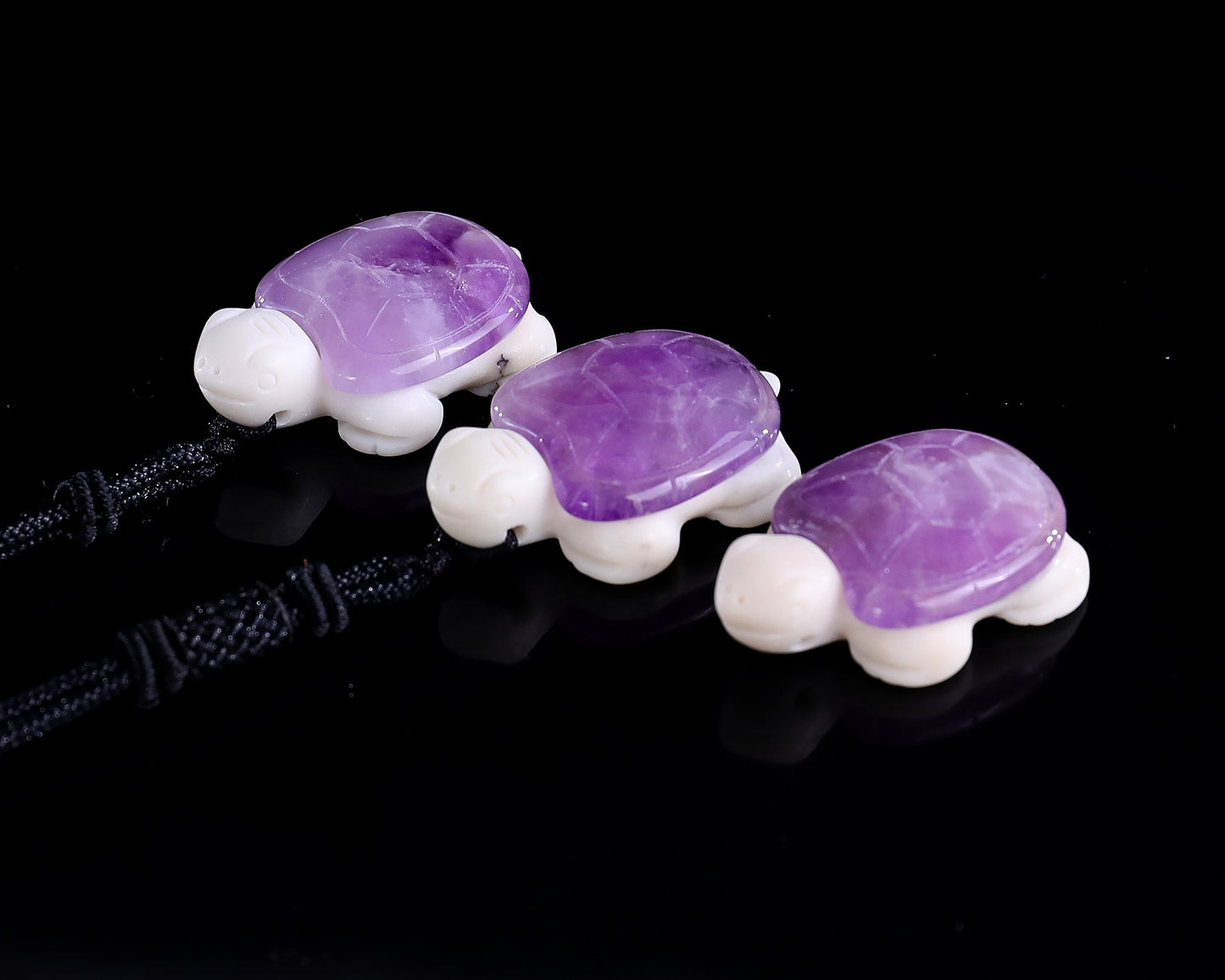 1.5" Amethyst Hand Carved Crystal Mini Turtle Pendant 3pcs