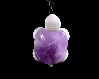 1.5" Amethyst Hand Carved Crystal Mini Turtle Pendant 3pcs