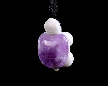 1.5" Amethyst Hand Carved Crystal Mini Turtle Pendant 3pcs