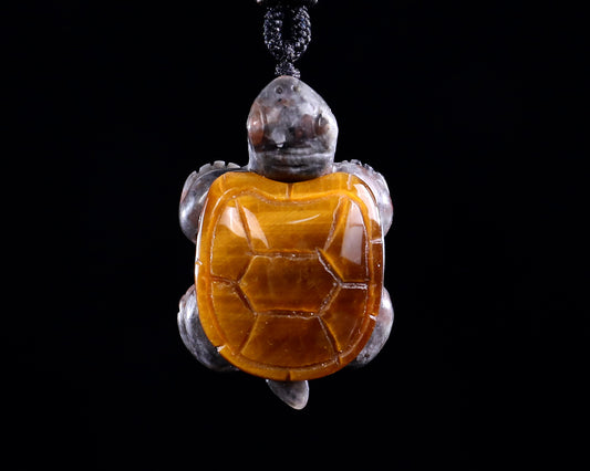 1.5" Tiger Iron Eye Hand Carved Crystal Mini Turtle Pendant 2pcs