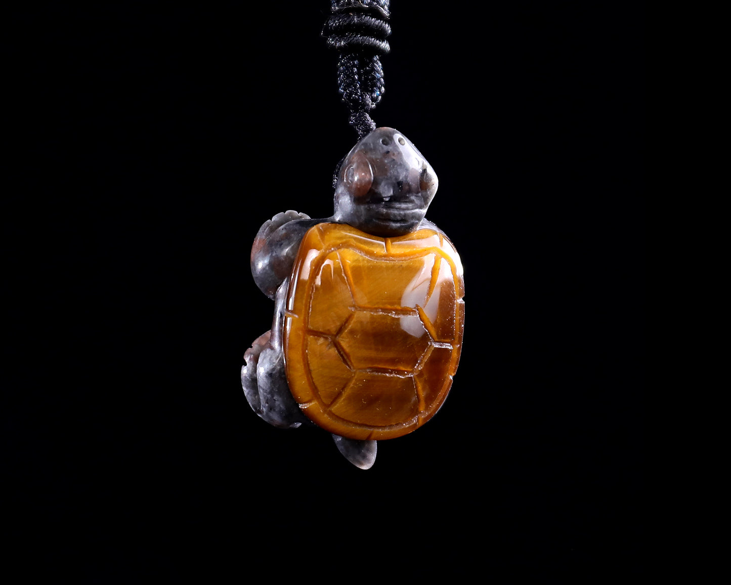 1.5" Tiger Iron Eye Hand Carved Crystal Mini Turtle Pendant 2pcs