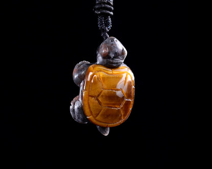 1.5" Tiger Iron Eye Hand Carved Crystal Mini Turtle Pendant 2pcs