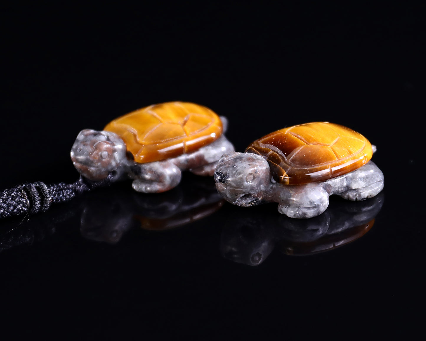 1.5" Tiger Iron Eye Hand Carved Crystal Mini Turtle Pendant 2pcs