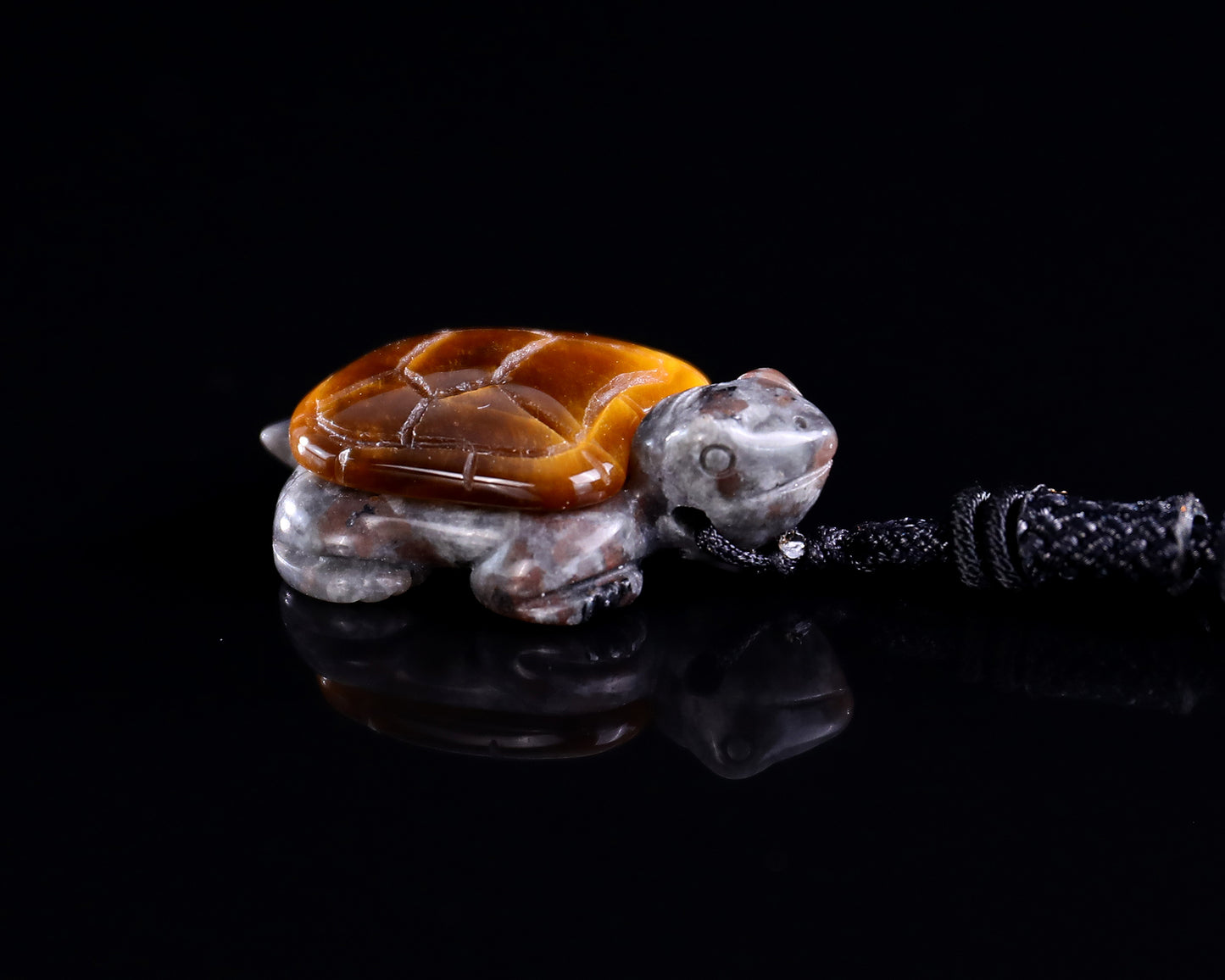 1.5" Tiger Iron Eye Hand Carved Crystal Mini Turtle Pendant 2pcs