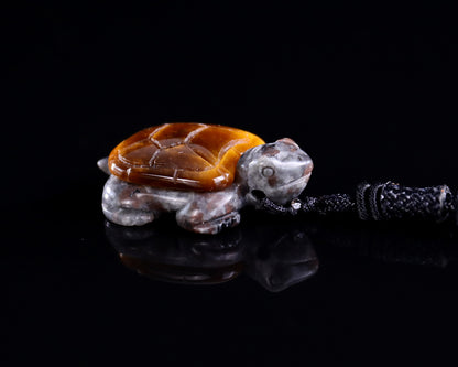 1.5" Tiger Iron Eye Hand Carved Crystal Mini Turtle Pendant 2pcs