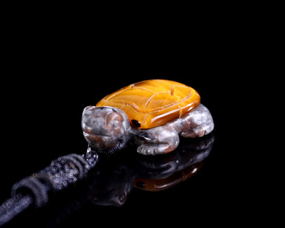 1.5" Tiger Iron Eye Hand Carved Crystal Mini Turtle Pendant 2pcs