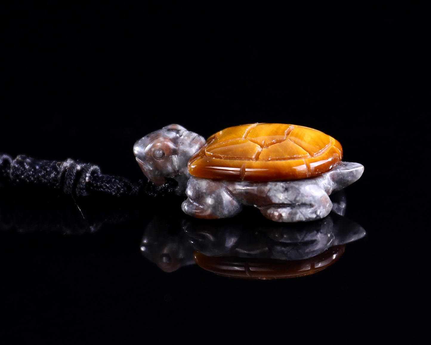 1.5" Tiger Iron Eye Hand Carved Crystal Mini Turtle Pendant 2pcs