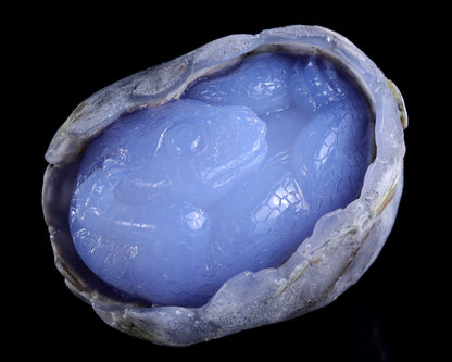 4.3" Blue Chalcedony Hand Carved Crystal Dragon Baby Egg Sculpture