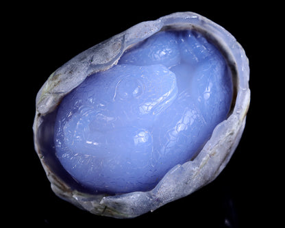 4.3" Blue Chalcedony Hand Carved Crystal Dragon Baby Egg Sculpture