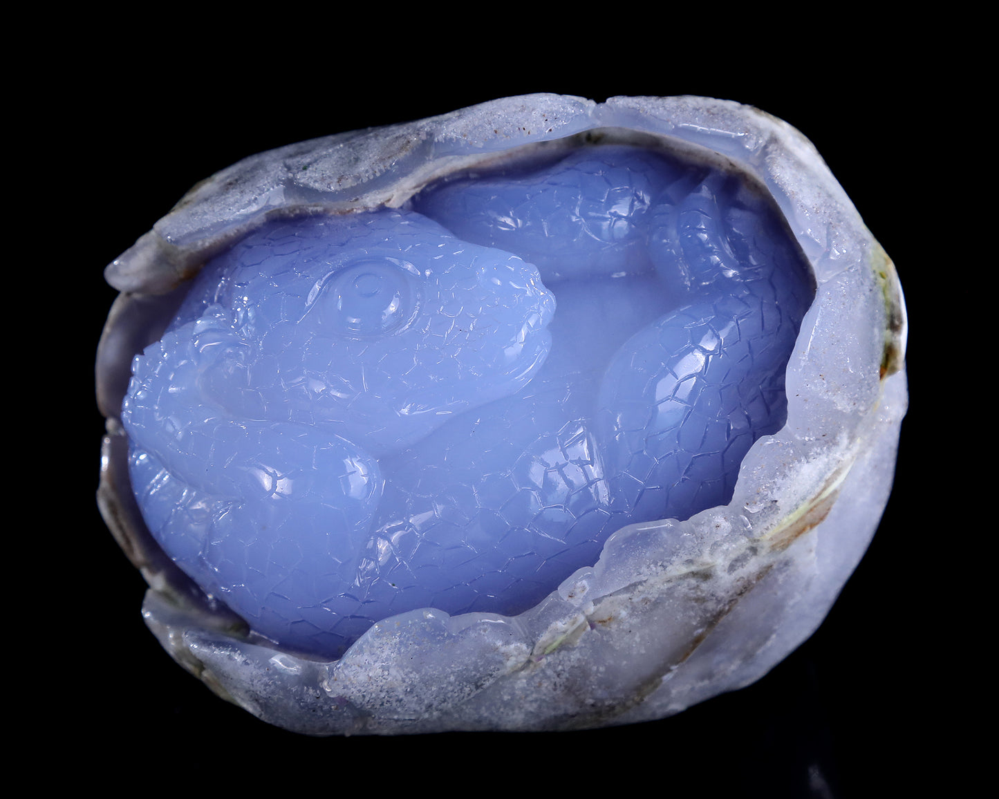 4.3" Blue Chalcedony Hand Carved Crystal Dragon Baby Egg Sculpture