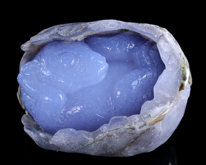 4.3" Blue Chalcedony Hand Carved Crystal Dragon Baby Egg Sculpture