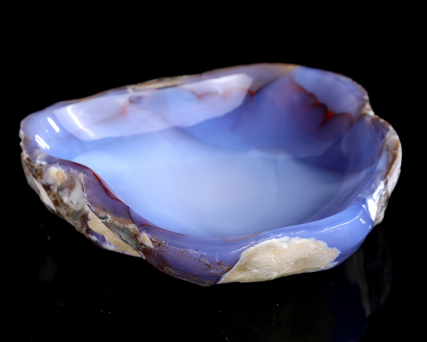 7.0" Blue Chalcedony Hand Carved Crystal Jewelry Tray Fruit Tray