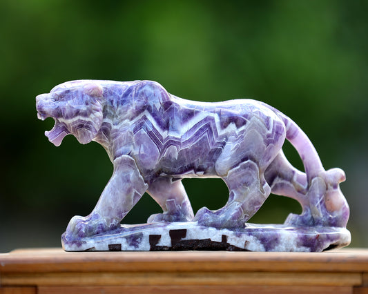 Amazing 9.6" Dream Amethyst Hand Carved Crystal Tiger Sculpture