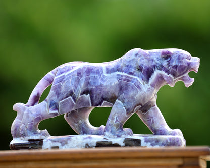 Amazing 9.6" Dream Amethyst Hand Carved Crystal Tiger Sculpture