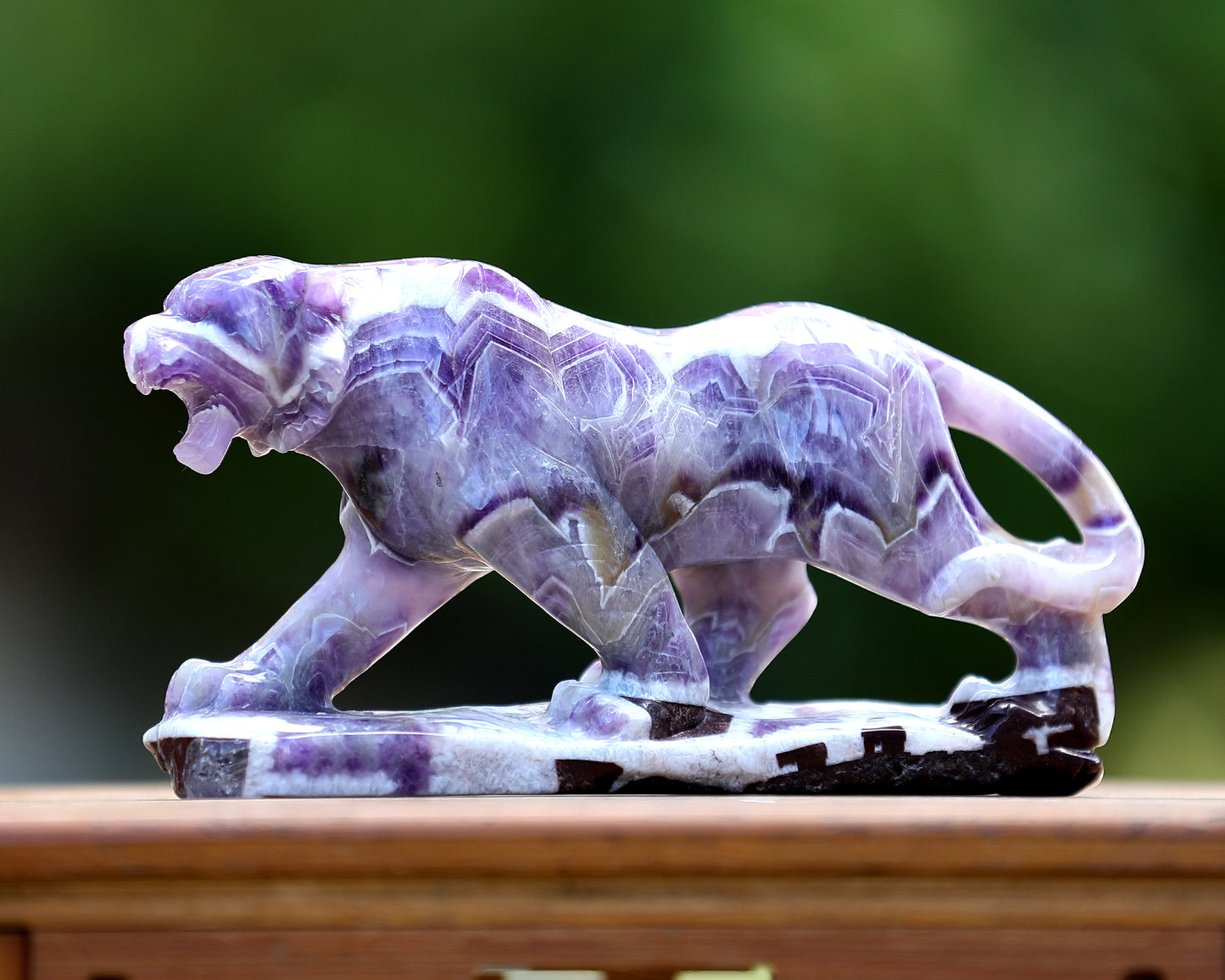 Amazing 8.3" Dream Amethyst Hand Carved Crystal Tiger Sculpture