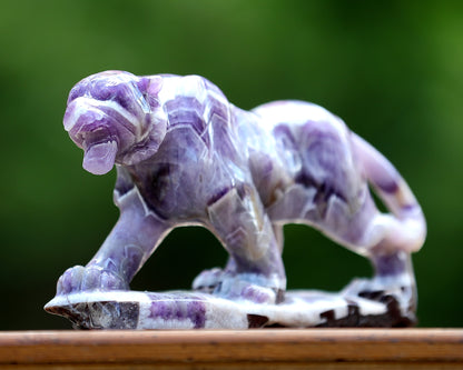 Amazing 8.3" Dream Amethyst Hand Carved Crystal Tiger Sculpture