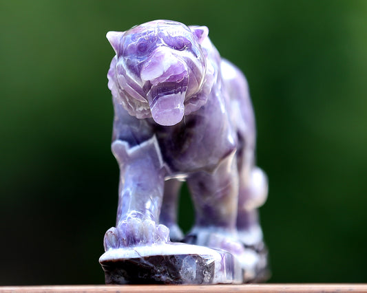 Amazing 8.3" Dream Amethyst Hand Carved Crystal Tiger Sculpture