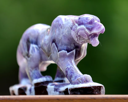 Amazing 8.3" Dream Amethyst Hand Carved Crystal Tiger Sculpture