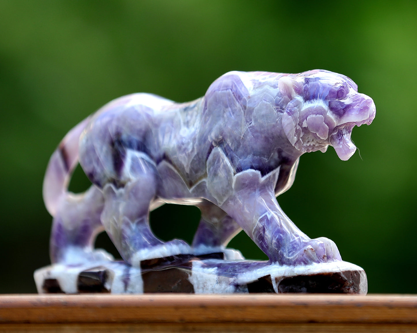 Amazing 8.3" Dream Amethyst Hand Carved Crystal Tiger Sculpture