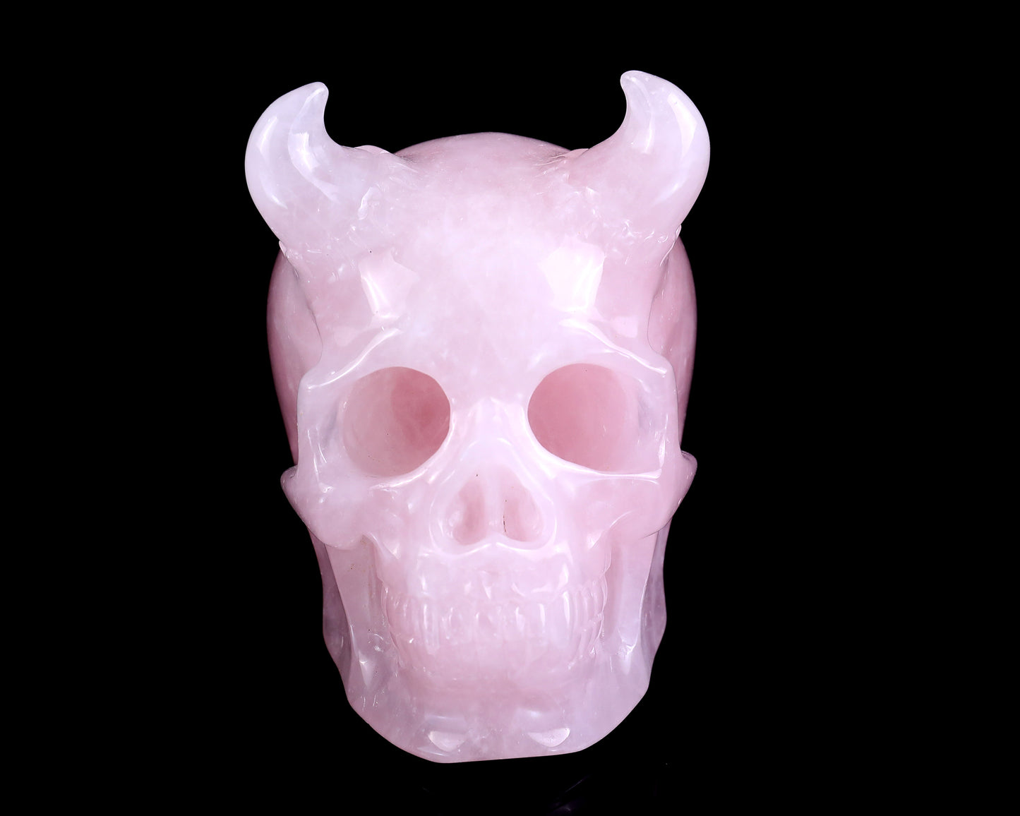 Unique 4.5" Rose Quartz Hand Carved Crystal Realistic Skull Sculpture