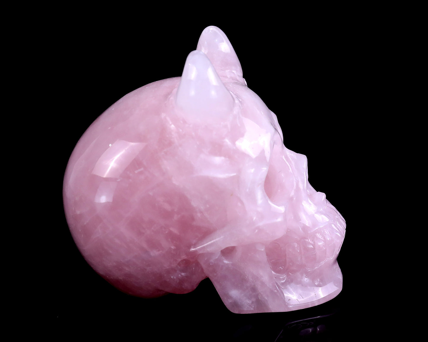 Unique 4.5" Rose Quartz Hand Carved Crystal Realistic Skull Sculpture