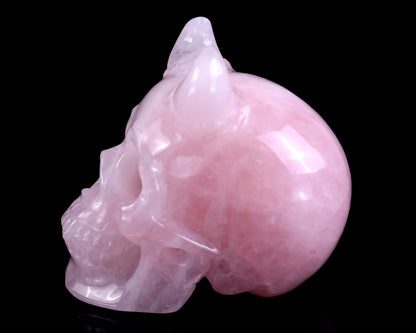 Unique 4.5" Rose Quartz Hand Carved Crystal Realistic Skull Sculpture