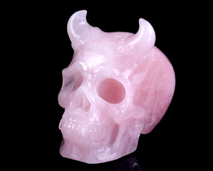 Unique 4.5" Rose Quartz Hand Carved Crystal Realistic Skull Sculpture