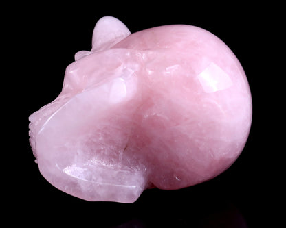 Unique 4.5" Rose Quartz Hand Carved Crystal Realistic Skull Sculpture