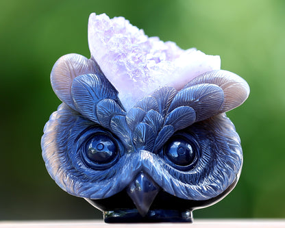 4.5" Amethyst Geode Agate Hand Carved Crystal Owl Sculpture