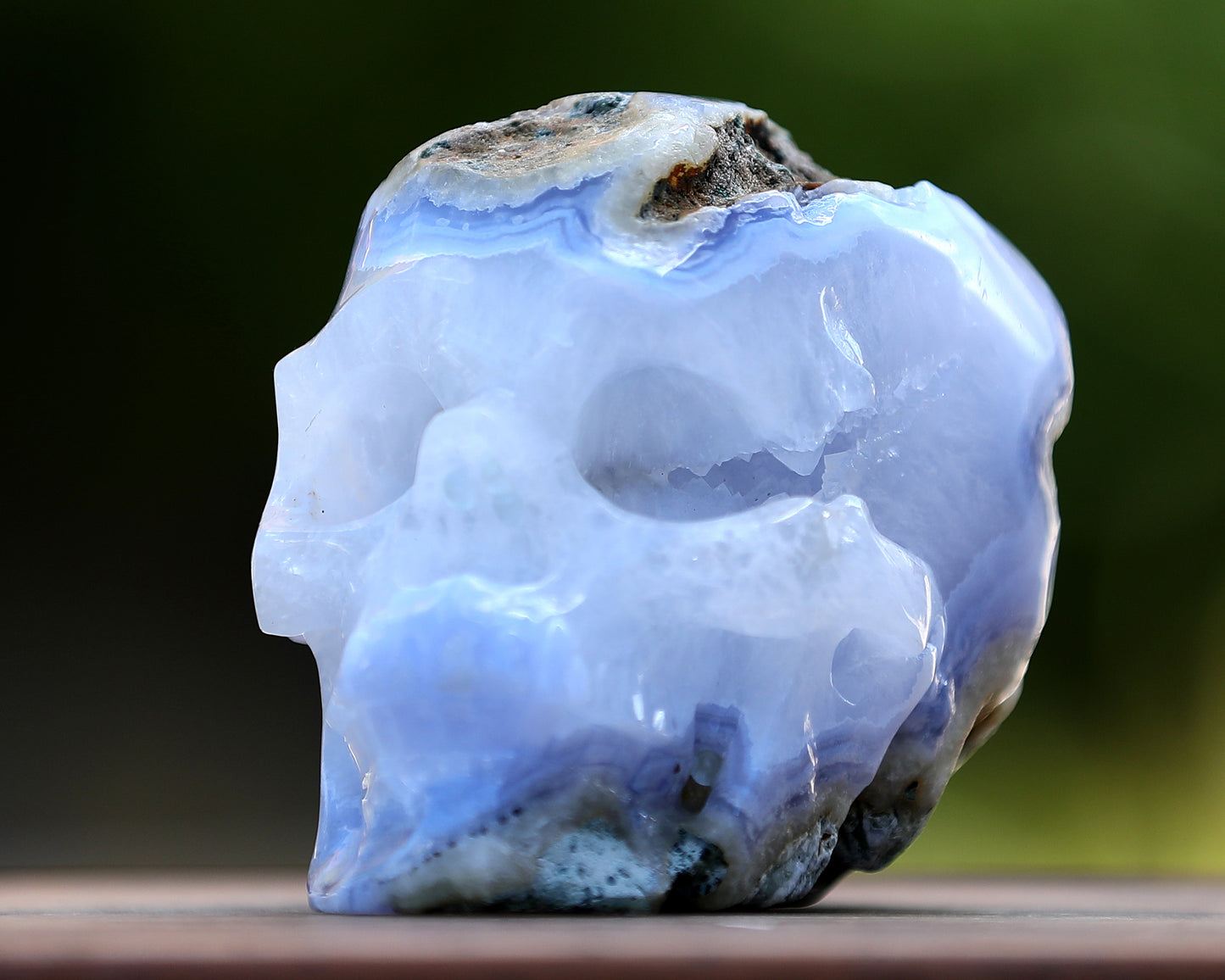 5.0" Blue Crazy Lace Agate Hand Carved Crystal Geode Skull Sculpture