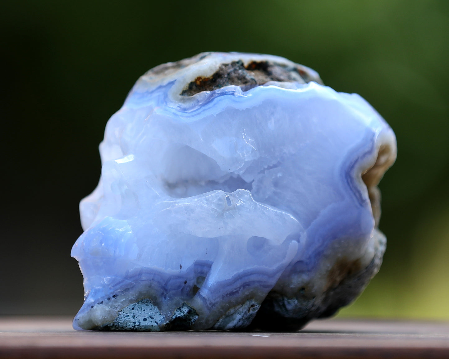 5.0" Blue Crazy Lace Agate Hand Carved Crystal Geode Skull Sculpture