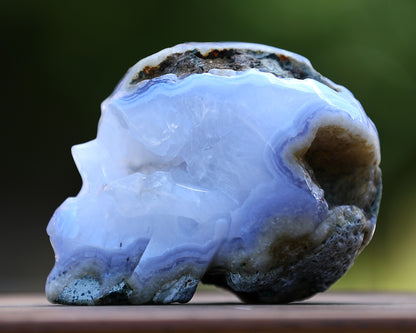 5.0" Blue Crazy Lace Agate Hand Carved Crystal Geode Skull Sculpture