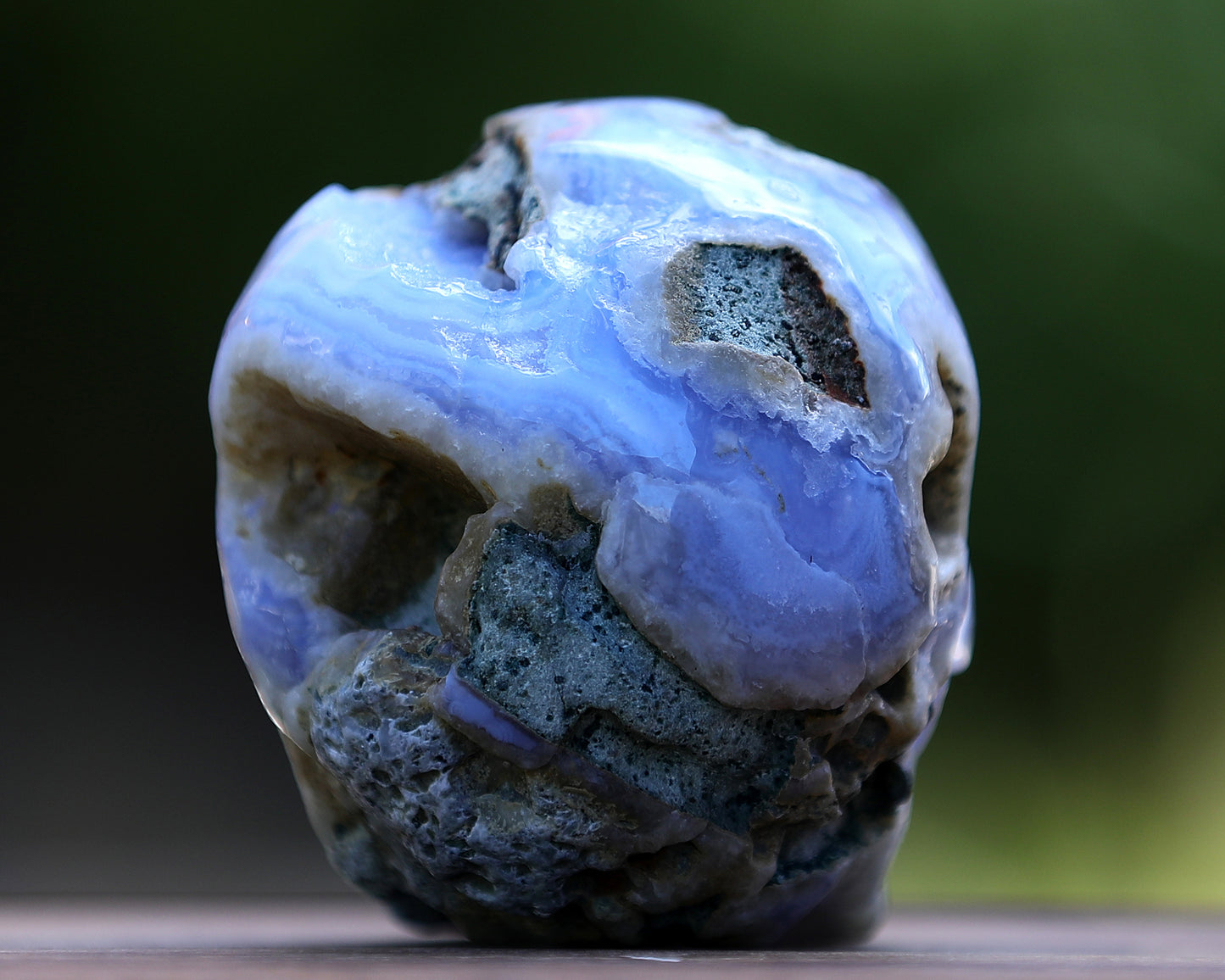 5.0" Blue Crazy Lace Agate Hand Carved Crystal Geode Skull Sculpture