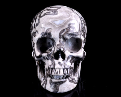 4.3" Black Crazy Lace Agate Hand Carved Crystal Realistic Skull Sculpture